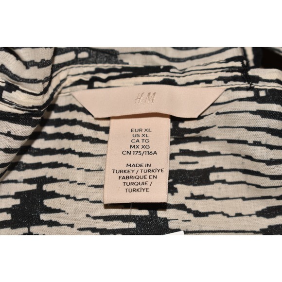 H&M NEW $70 Wide Neck Tie Belt Mini Dress Black/Cream Print XL - Picture 5 of 5